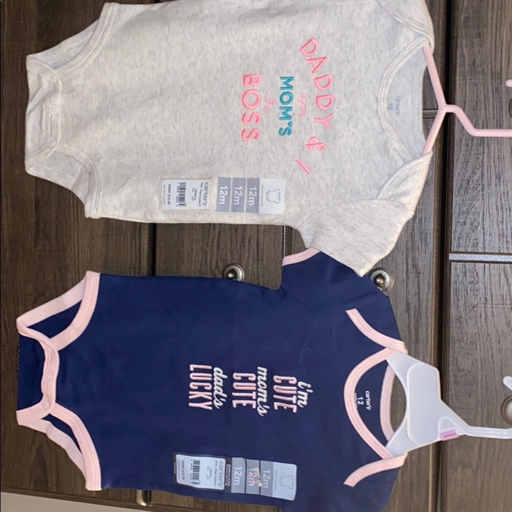 2 Baby Girl 12 months short sleeve onesie’s
